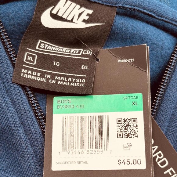 Nike Boys Full-Zip Hoodie Midnight Navy XL | Classic Logo Sweatshirt - Picture 5 of 5